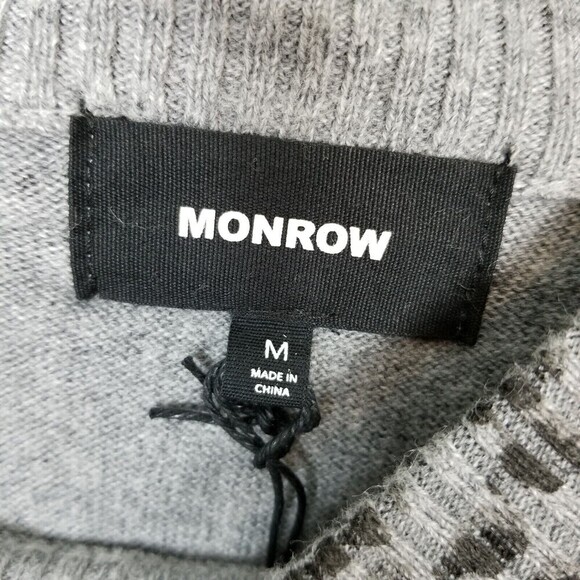 Monrow Women Gray Leopard Print Cotton Cashmere Mock Neck Sweater M - Picture 4 of 5